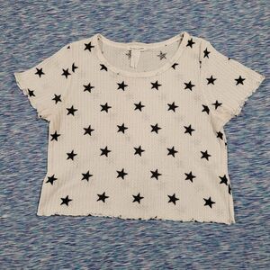 Caution to the wind size small short sleeve white black star print tee shirt